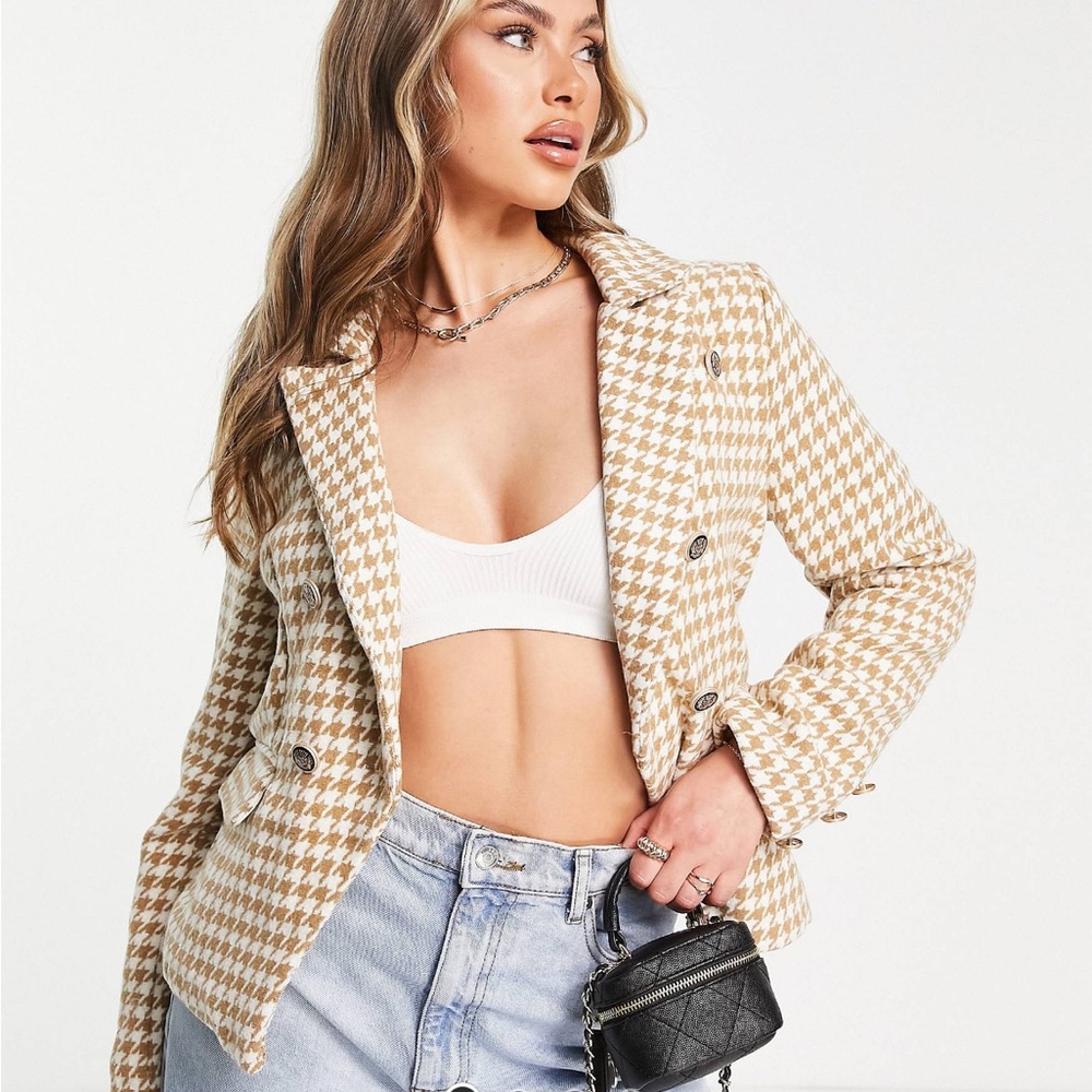 Parisian Biege White Houndstooth Double Breasted Blazer - NWT - ASOS